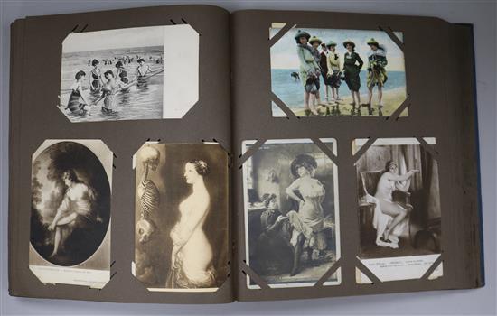 An Edwardian and later postcard album, including actresses of the day 28.5cm